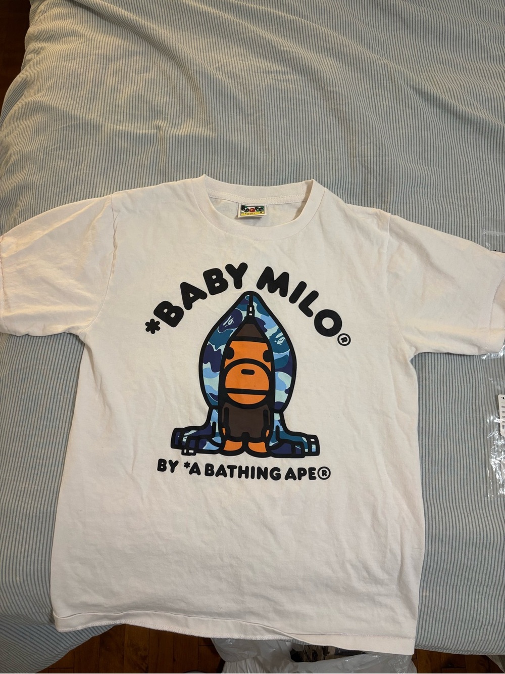 BAPE ABC Blue Camo Baby Milo Hoodie Tee White size Small